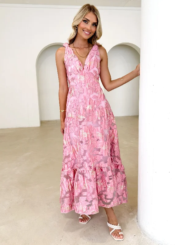 Lusion Maxi Dress - Candy Pink Jacquard