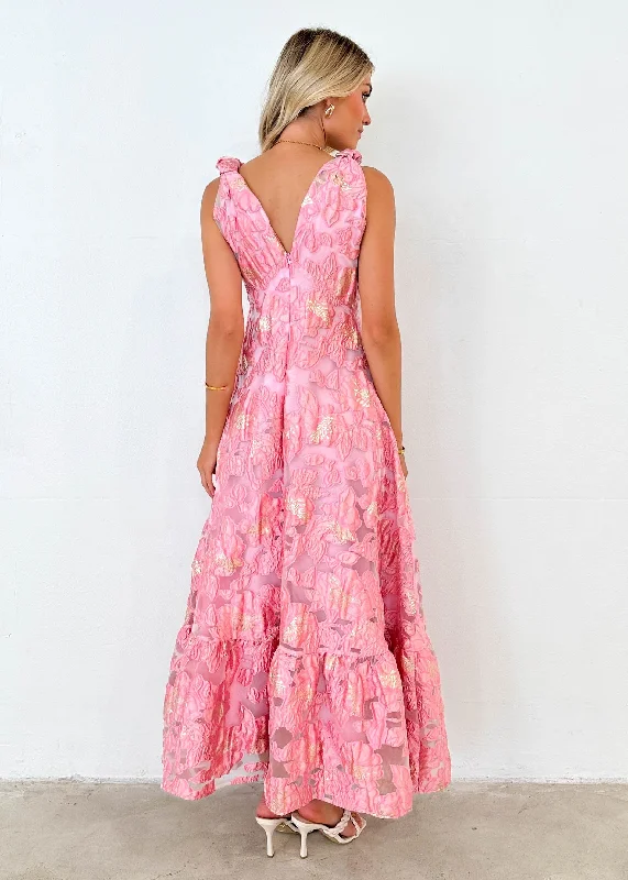 Lusion Maxi Dress - Candy Pink Jacquard