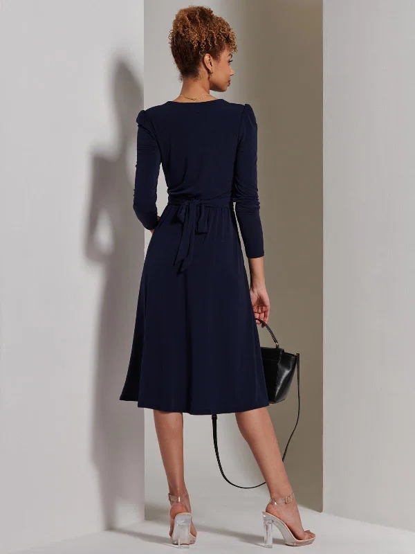 Plain Long Sleeve Jersey Midi Dress, Navy