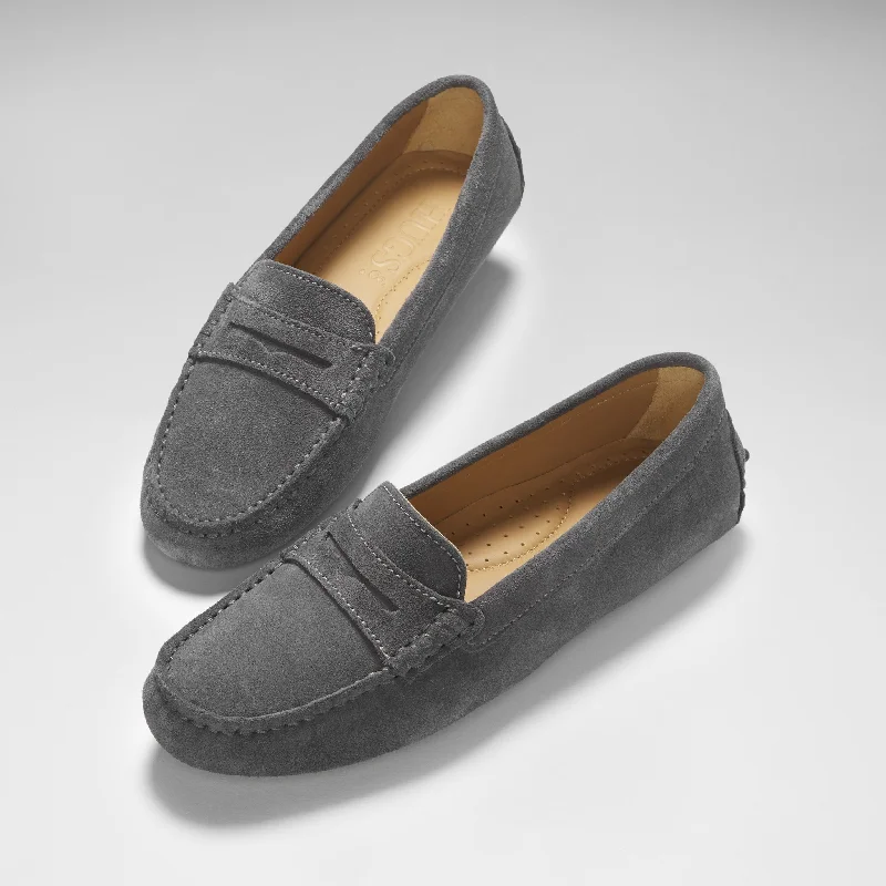 Women's Penny Driving Loafers, slate grey suede