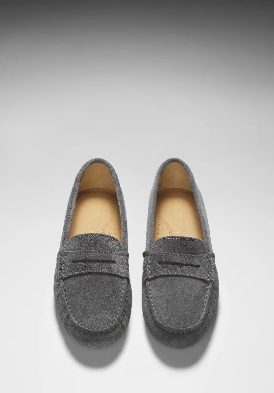 Women's Penny Driving Loafers, slate grey suede