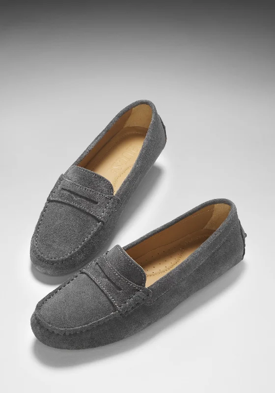 Women's Penny Driving Loafers, slate grey suede